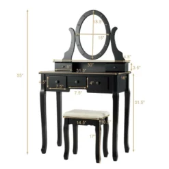 Costway Vanity Set Makeup Dressing Table W/5 Drawers 12 LED Bulb Black