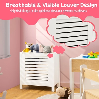 Costway Wooden Toy Storage Organizer Kids Toy Chest W/Lid For Kindergarten Bedroom White - Image 6