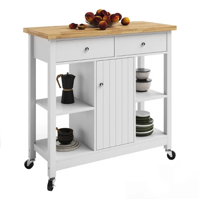 Kitchen Island With Drawers β Rolling Cart With Locking Casters β Use As Coffee Bar, Microwave Stand, Or Shelves For Storage By Lavish Home (White) - Image 6