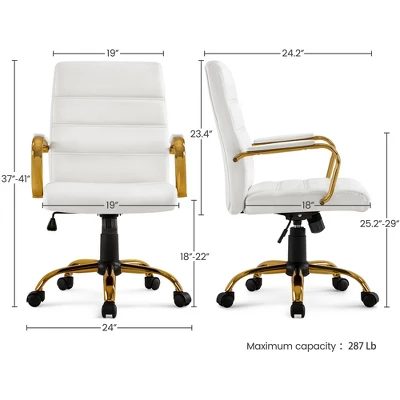 Yaheetech Adjustable Mid-Back Office Chair Executive Chair White - Image 2