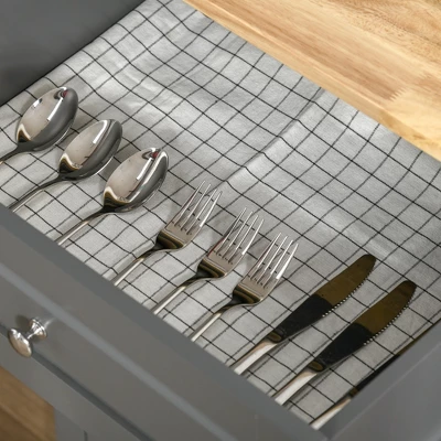 HOMCOM Rolling Kitchen Island Cart, Portable Serving Trolley Table With Drawer, Adjustable Shelf And 2 Towel Racks, Gray - Image 5