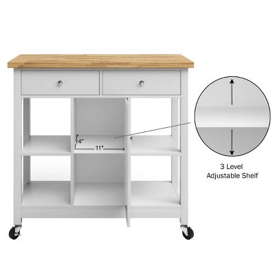 Kitchen Island With Drawers β Rolling Cart With Locking Casters β Use As Coffee Bar, Microwave Stand, Or Shelves For Storage By Lavish Home (White) - Image 3