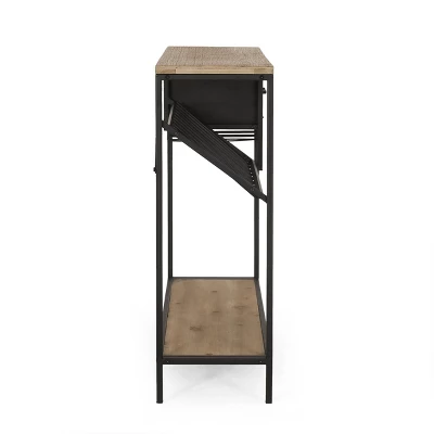 Boster Boho Industrial 8 Bottle Wine Rack Console Table With Storage Natural/Black - Christopher Knight Home - Image 6