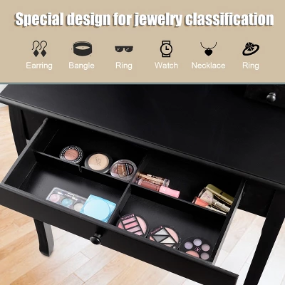 Costway Square Mirror Dressing Table Set Makeup Vanity For Bedroom, Living Room White/Black - Image 5