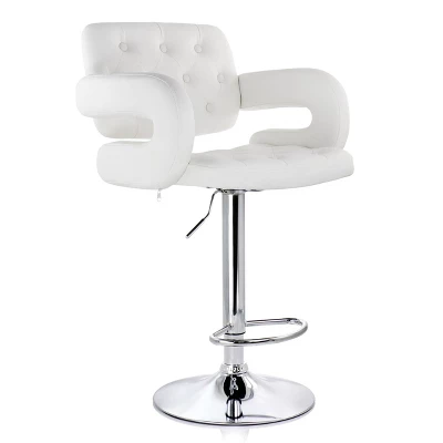 Elama Faux Leather Tufted Bar Stool In Black With Chrome Base And Adjustable Height - Image 13