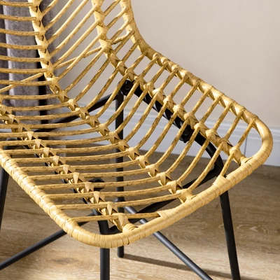 HOMCOM Modern Rattan Bar Stools Set Of 2, Breathable Steel-Base Wicker Counter Height Barstools For Kitchen Counter, Yellow - Image 4