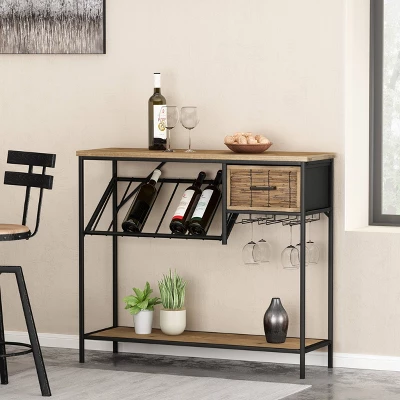 Boster Boho Industrial 8 Bottle Wine Rack Console Table With Storage Natural/Black - Christopher Knight Home