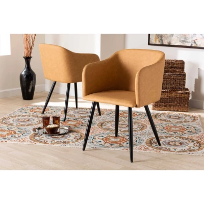 2pc Eris Tan Leather Upholstered And Metal Dining Chairs Black/Tan - Baxton Studio - Image 5