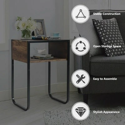 Costway Side Table Industrial Coffee Table W/Metal Frame Rustic End Table Nightstand - Image 8