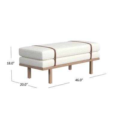 Upholstered Bench With Wood Base Cream Boucle - HomePop - Image 6
