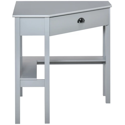 HOMCOM Corner Desk, Triangle Computer Desk With Drawer And Storage Shelves For Small Spaces, Home Office Workstation For Living Room, Or Bedroom, Gray - Image 3