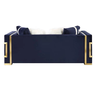 80" Virrux Loveseat Blue Velvet/Gold Finish - Acme Furniture - Image 4