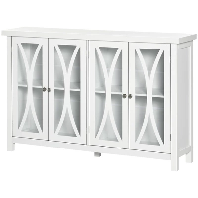 HOMCOM Sideboard, Buffet Cabinet With Adjustable Shelves, Credenza With 4 Glass Doors, White - Image 3