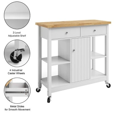 Kitchen Island With Drawers β Rolling Cart With Locking Casters β Use As Coffee Bar, Microwave Stand, Or Shelves For Storage By Lavish Home (White) - Image 4