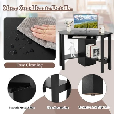 Costway Wooden Corner Desk With Drawer Computer PC Table Study Office Room Black - Image 7