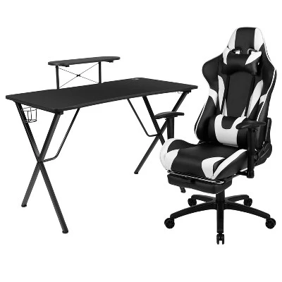 BlackArc Tango Gaming Desk & Chair Set - Reclining Gaming Chair With Slide-Out Footrest & Gaming Desk With Cupholder/Headphone Hook - Image 14