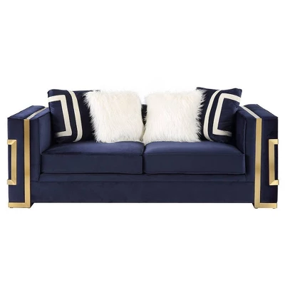 80" Virrux Loveseat Blue Velvet/Gold Finish - Acme Furniture - Image 3