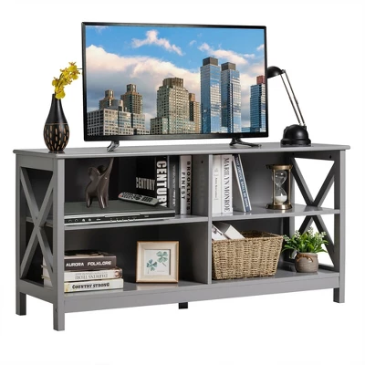 Costway TV Stand Entertainment Media Center For TV's Up To 55'' W/ Storage Shelves Brown/Gray/White - Image 11
