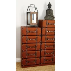 Traditional Faux Leather 5 Drawer Chest Camel Brown - Olivia & May
