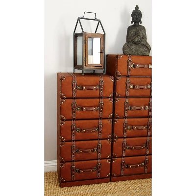 Traditional Faux Leather 5 Drawer Chest Camel Brown - Olivia & May