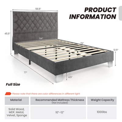 Costway Upholstered Bed Mattress Foundation With Button Tufted Velvet Headboard - Image 2