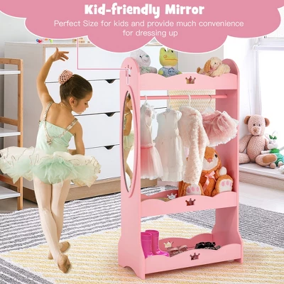 Costway Kids Dress Up Storage Hanging Armoire Dresser Pretend Costume Closet W/ Mirror - Image 2