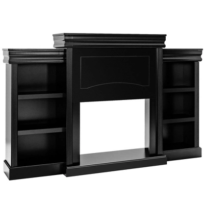Costway 70'' Fireplace TV Stand Modern Media Entertainment Center Bookcase WhiteBlack - Image 11