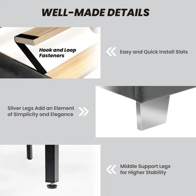 Costway Upholstered Bed Mattress Foundation With Button Tufted Velvet Headboard - Image 5