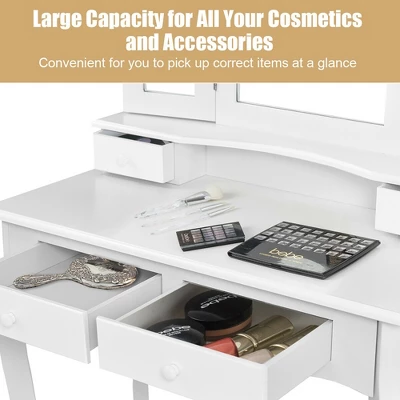 Costway Vanity Makeup Dressing Table Stool 4 Jewelry Wood Desk White - Image 4