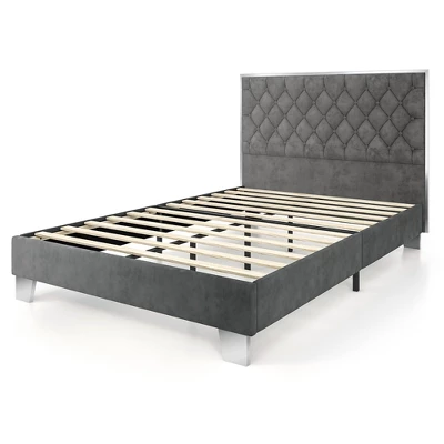 Costway Upholstered Bed Mattress Foundation With Button Tufted Velvet Headboard - Image 11