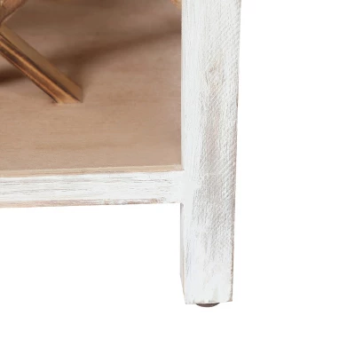 LuxenHome Distressed White And Gray Wood 1-Door Storage Wine Cabinet - Image 4