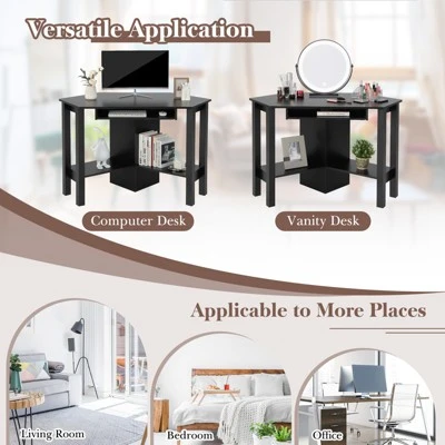 Costway Wooden Corner Desk With Drawer Computer PC Table Study Office Room Black - Image 8