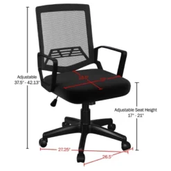 Office Chair - Adjustable Height Computer Chair With Wheels, Square Tilting Mesh Back, Foam Seat, Arms, Swivels In 360-Degrees By Lavish Home (Black)