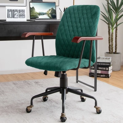 Costway Velvet Home Office Chair Swivel Adjustable Task Chair W/ Wooden Armrest - Image 2