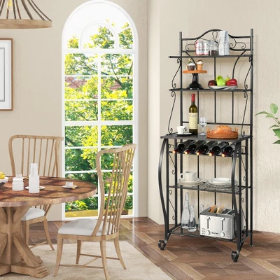 Costway 5-Tier Metal Kitchen Bakers Rack Microwave Storage Rack Oven Stand With Wine Organizer - Image 2