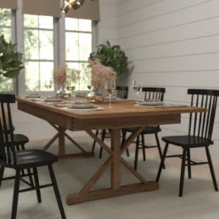 Merrick Lane 8' X 40" Rectangular Antique Rustic Solid Pine Foldable Dining Table With Crisscross Legs