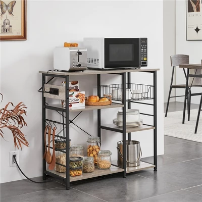 Yaheetech Vintage Kitchen Island Baker's Rack With Power Outlet Utility Microwave Stand