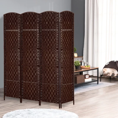HOMCOM 6' Tall Wicker Weave 4 Panel Room Divider Privacy Screen - Brown - Image 2
